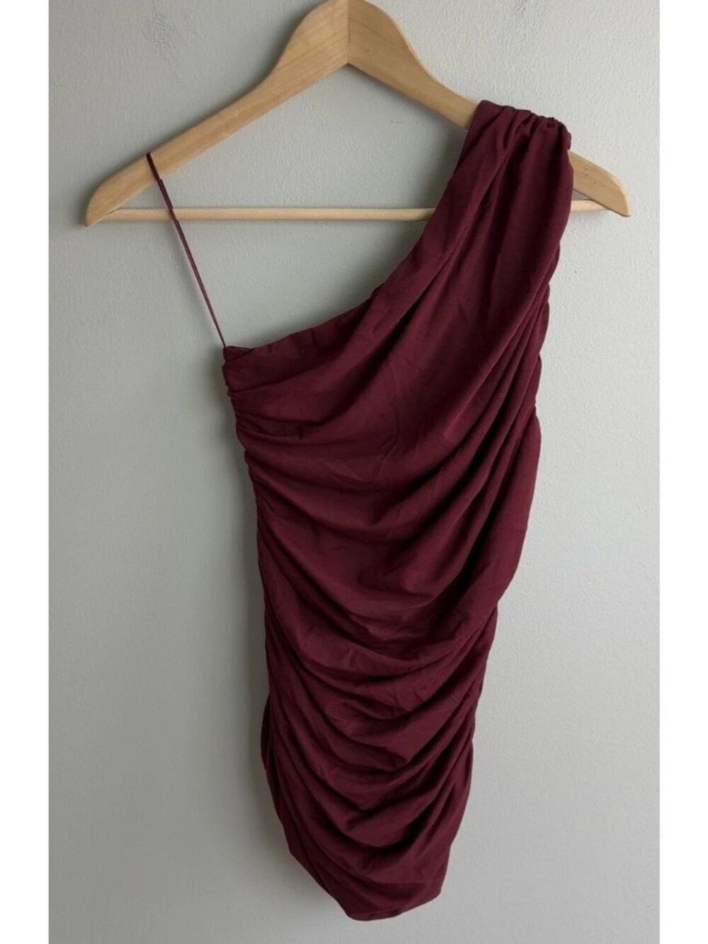 NWT Banana Republic One Shoulder Ruched Mini Dress Small Burgundy Cherry Jam Wms
